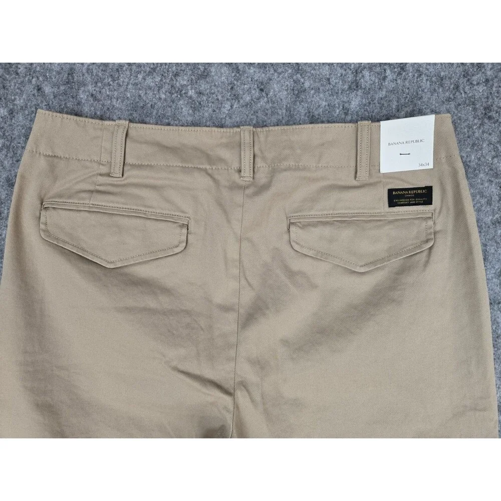 Banana Republic Authentic Slim Chino Pants Mens 34x34 Beige Stretch Flap Pockets